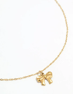 Waterproof Gold Plated Stainless Steel Bow Pendant Necklace
