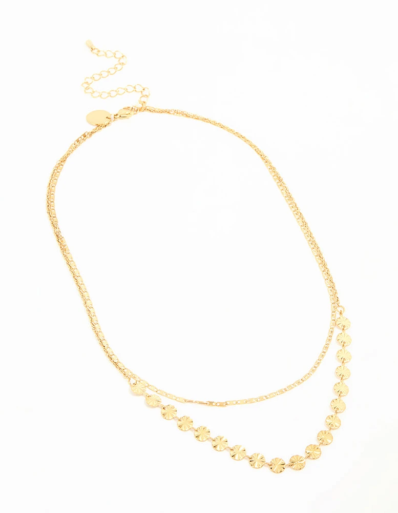 Waterproof Gold Plated Stainless Steel Hammered Layered Necklace