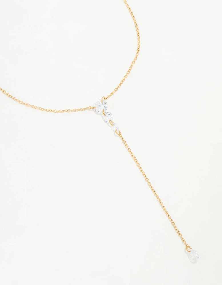 Waterproof Gold Plated Stainless Steel Cubic Zirconia Y-Necklace