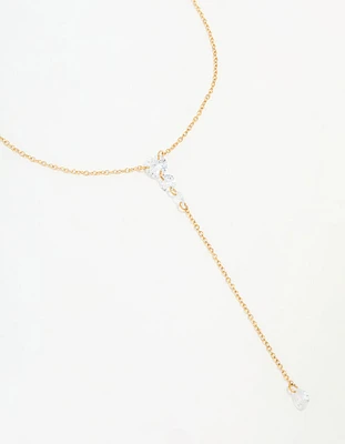 Waterproof Gold Plated Stainless Steel Cubic Zirconia Y-Necklace