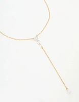 Waterproof Gold Plated Stainless Steel Cubic Zirconia Y-Necklace