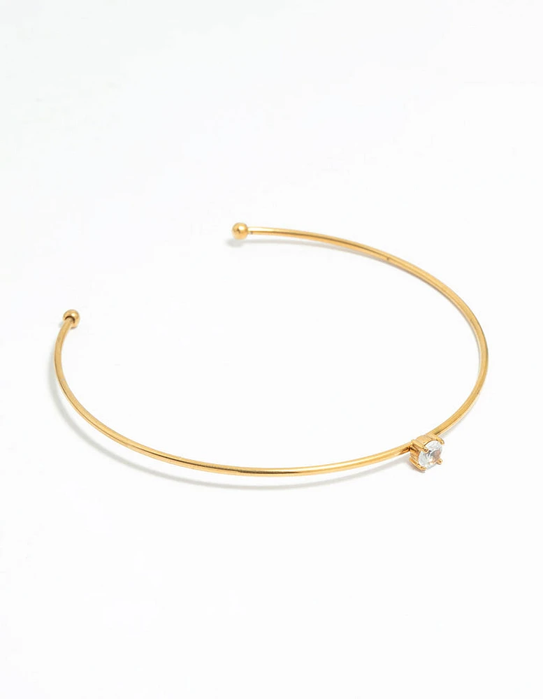 Waterproof Gold Plated Stainless Steel Cubic Zirconia Bangle