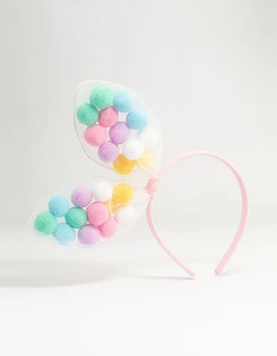 Kids Pastel Fabric Pompom Bunny Ears Headband