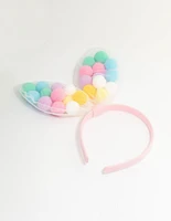 Kids Pastel Fabric Pompom Bunny Ears Headband