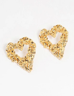 Gold Large Open Heart Stud Earrings