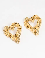 Gold Molten Open Heart Stud Earrings