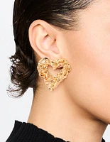 Gold Molten Open Heart Stud Earrings