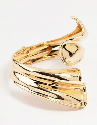 Gold Ribbed Wave Wrap Wrist Cuff