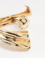 Gold Ribbed Wave Wrap Wrist Cuff