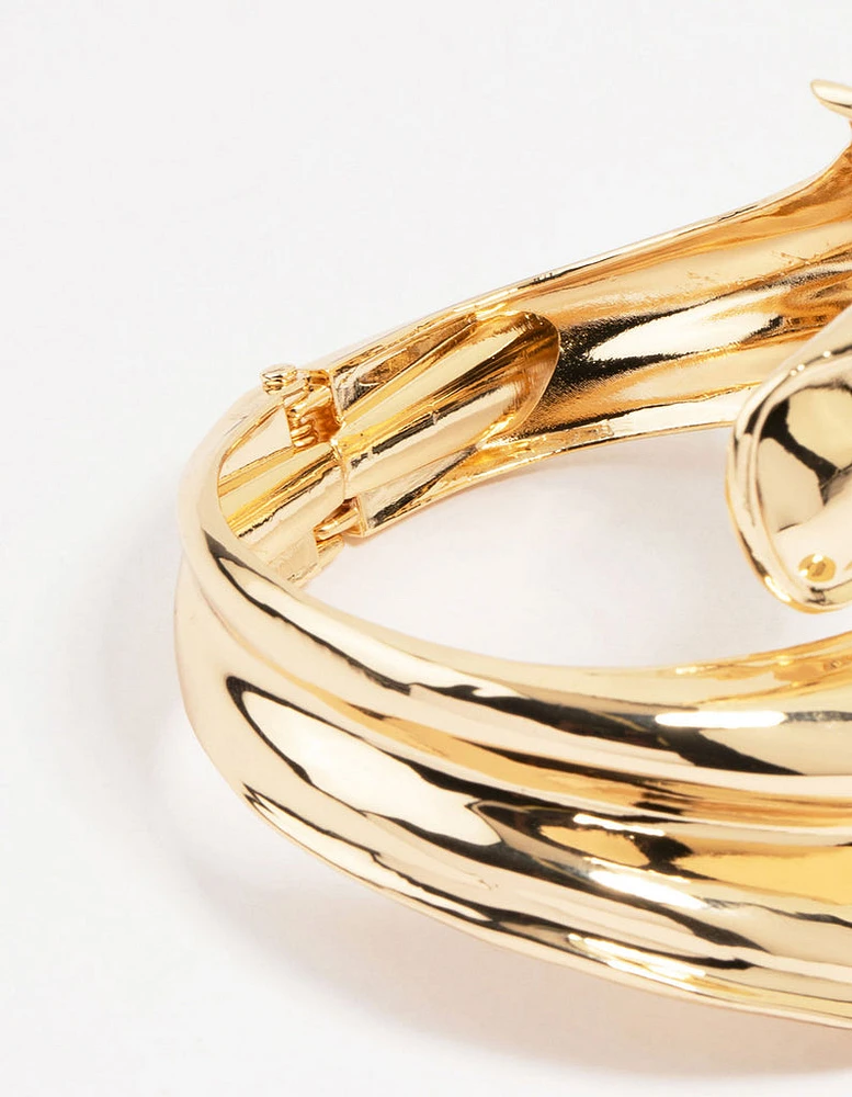 Gold Ribbed Wave Wrap Wrist Cuff