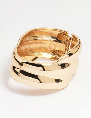 Gold Asymmetrical Ribbed Wrist Cuff