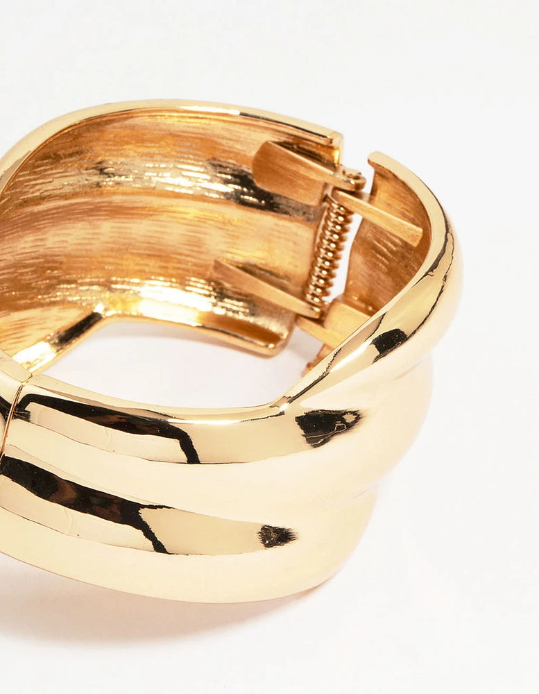 Gold Asymmetrical Ribbed Wrist Cuff