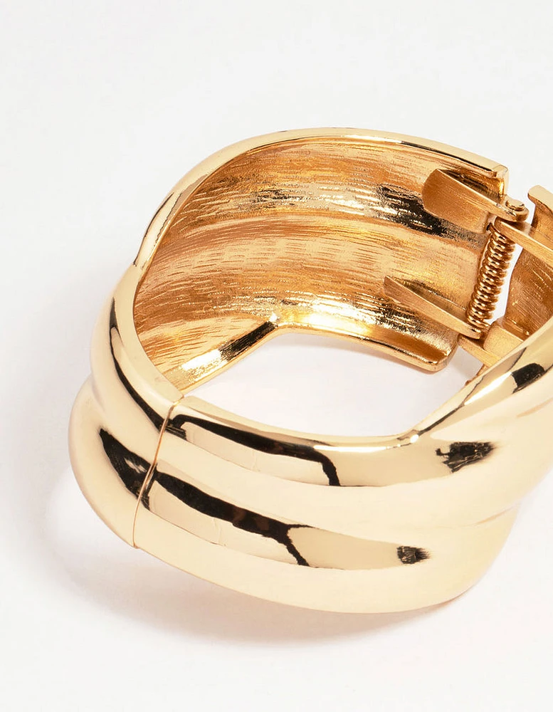 Gold Asymmetrical Ribbed Wrist Cuff