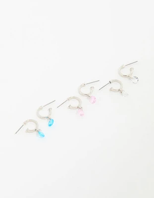 Silver Mixed Stone Huggie Hoop Earrings 3-Pack
