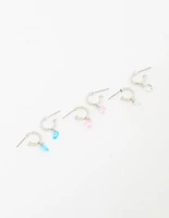 Silver Mixed Stone Huggie Hoop Earrings 3-Pack