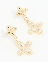 Gold Diamante Double Flower Drop Earrings