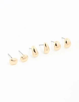Gold Mini Stud & Hoop Earrings 3-Pack