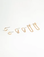 Gold Diamante Chain & Hoop Earrings 3-Pack