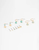 Gold Starfish & Shell Mixed Earrings 6-Pack