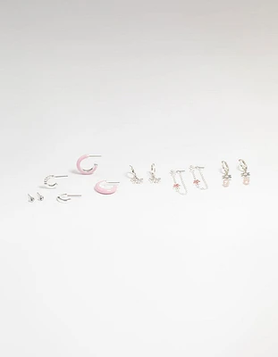 Silver Flower & Butterfly Mixed Earring Stack 6-Pack