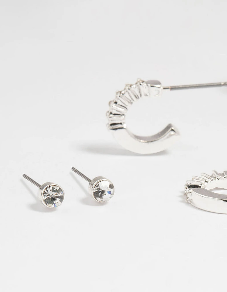 Silver Flower & Butterfly Mixed Earring Stack 6-Pack