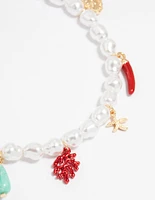 Gold Beaded Pearl Sea Charm Anklet