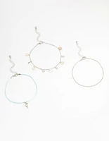 Silver Genuine Shell  Seahorse  Anklets 3-Pack