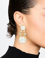 Gold Pearl Diamante Doorknocker Drop Earrings
