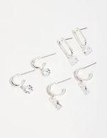 Silver Cubic Zirconia Mixed Shape Drop Earrings 3-Pack