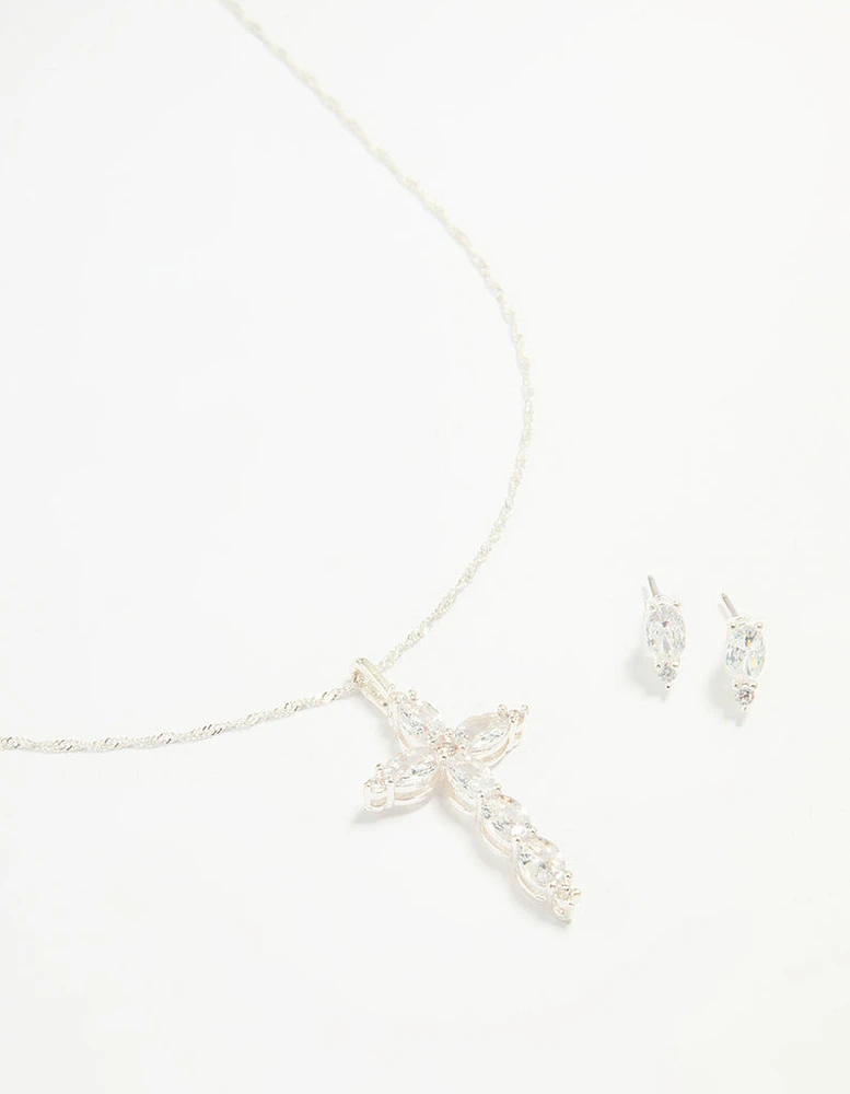 Silver Cubic Zirconia Classic Cross Necklace