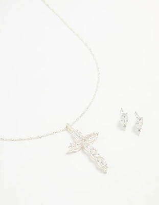 Silver Cubic Zirconia Classic Cross Necklace