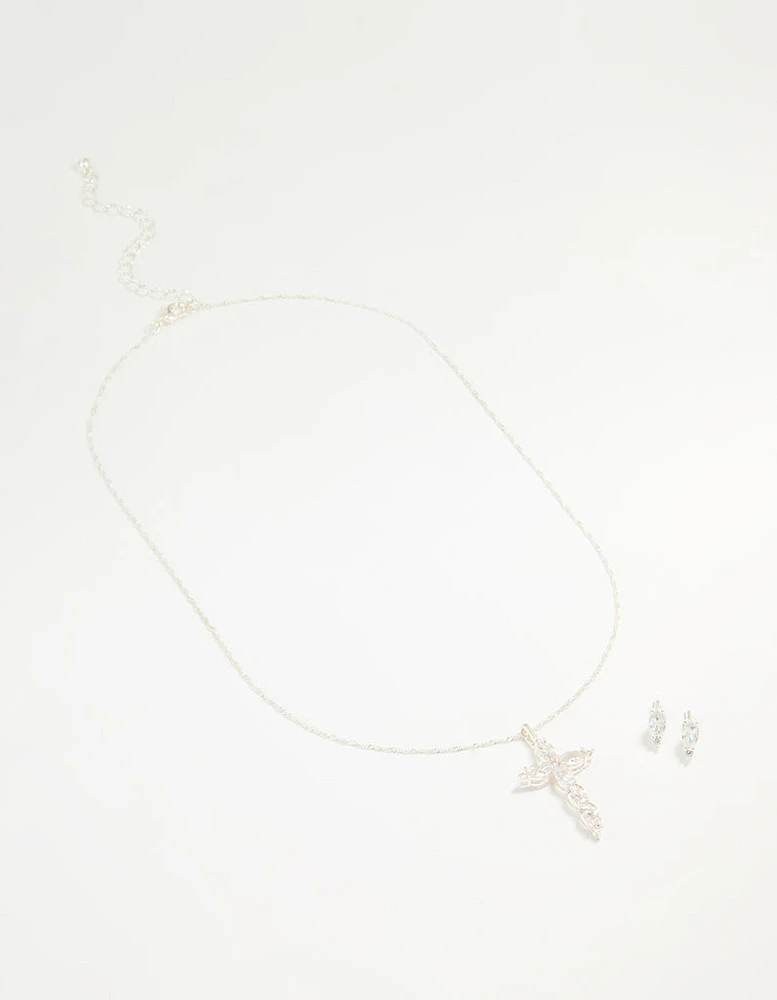 Silver Cubic Zirconia Classic Cross Necklace