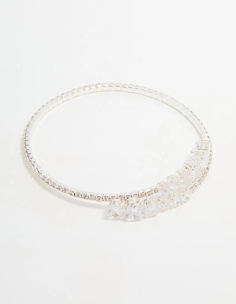 Silver Cubic Zirconia Front Detail Wrist Cuff