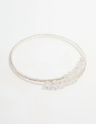 Silver Cubic Zirconia Front Detail Wrist Cuff