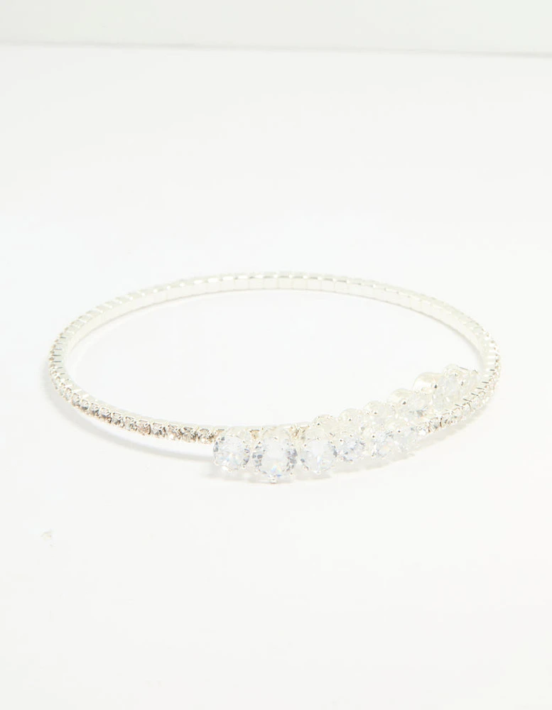 Silver Cubic Zirconia Front Detail Wrist Cuff