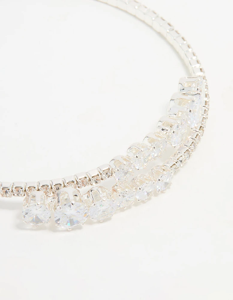 Silver Cubic Zirconia Front Detail Wrist Cuff