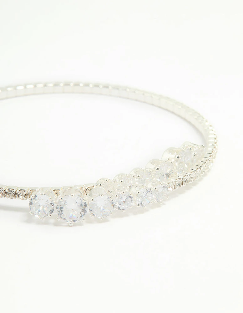Silver Cubic Zirconia Front Detail Wrist Cuff