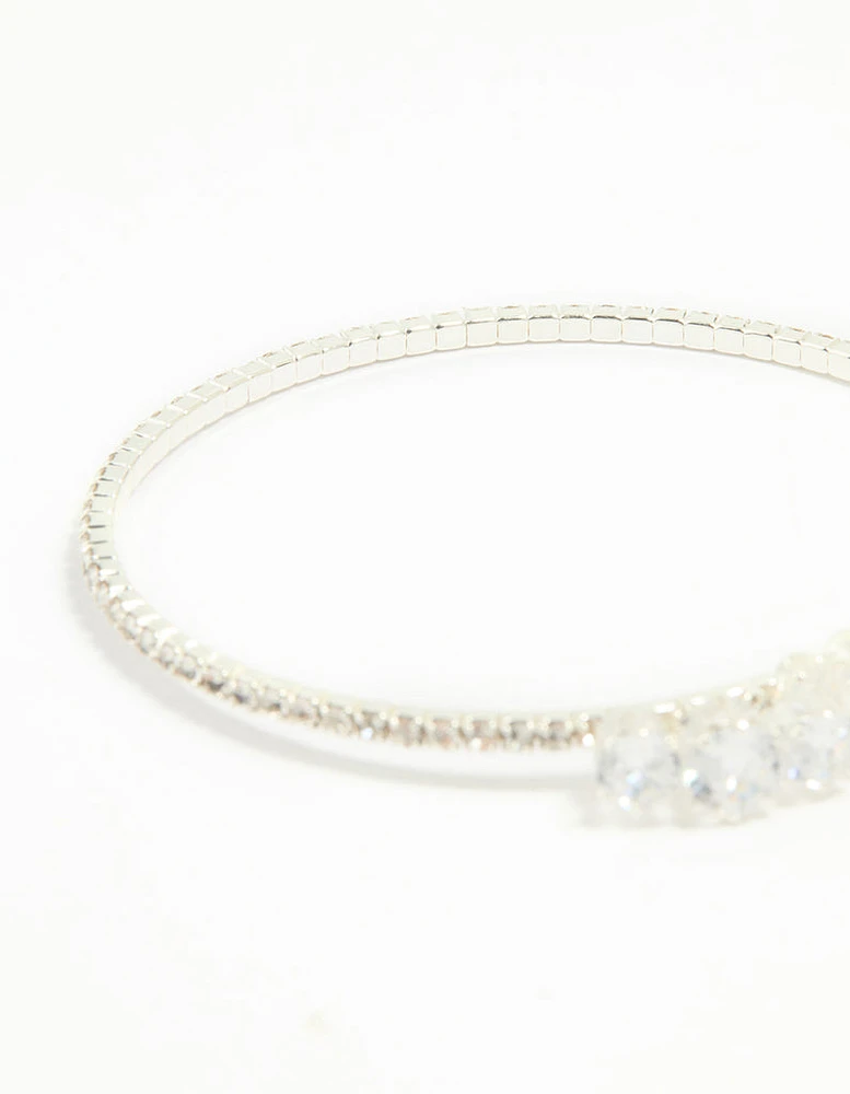 Silver Cubic Zirconia Front Detail Wrist Cuff