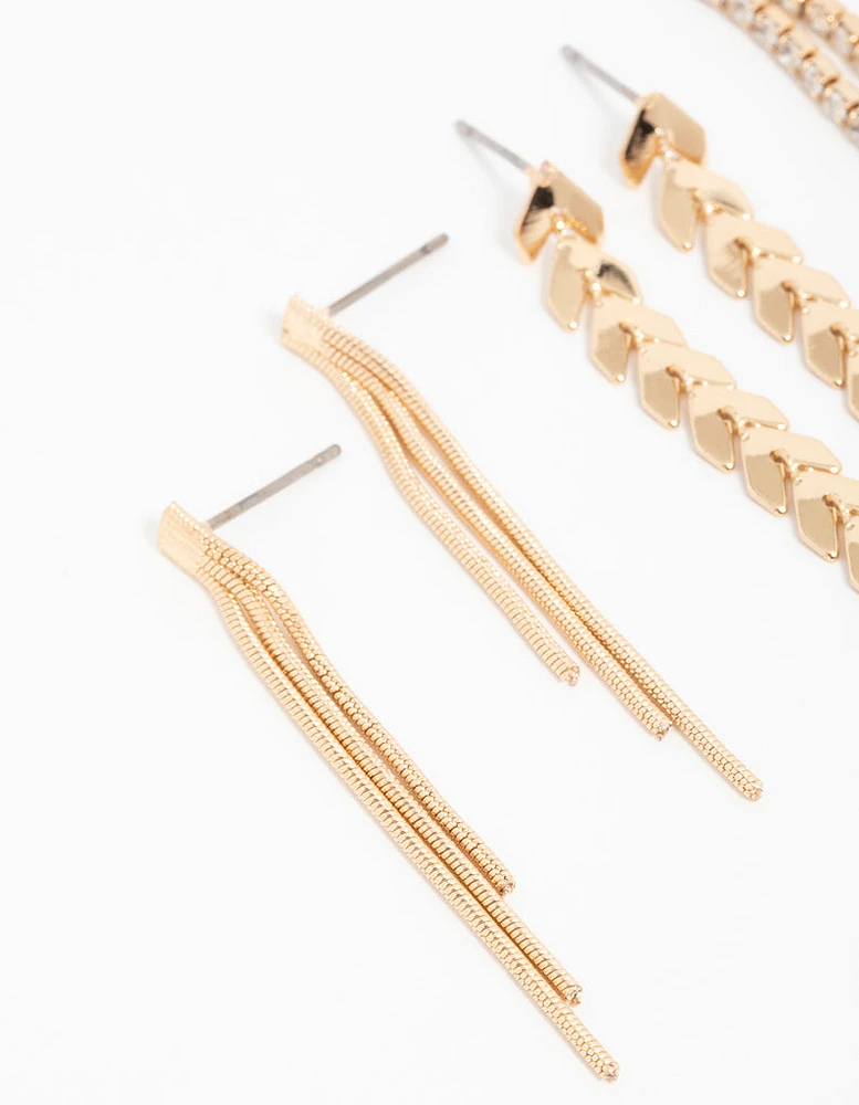 Gold Graduating Drop Earrings 3-Pack