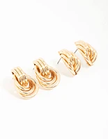Gold Mixed Size Knot Stud Earrings 2-Pack