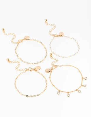 Gold Diamante Drop Bracelets 4-Pack