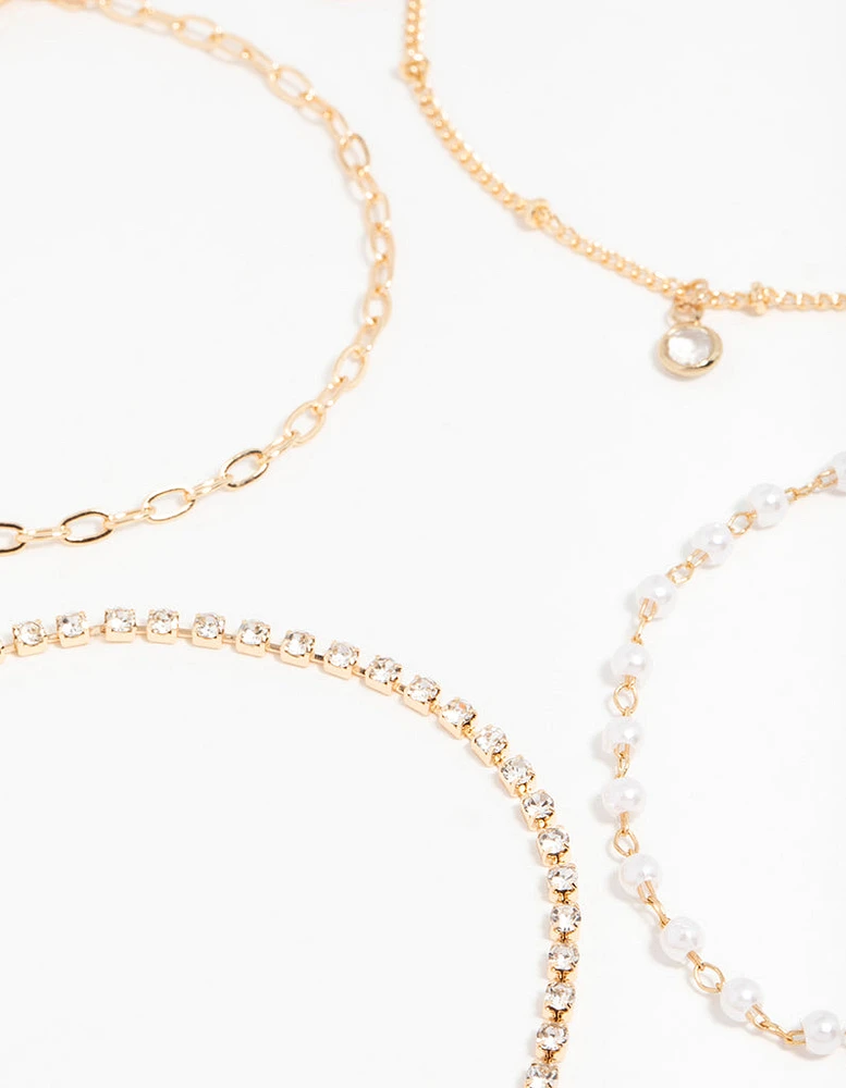 Gold Diamante Drop Bracelets 4-Pack