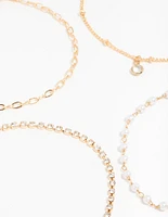 Gold Diamante Drop Bracelets 4-Pack