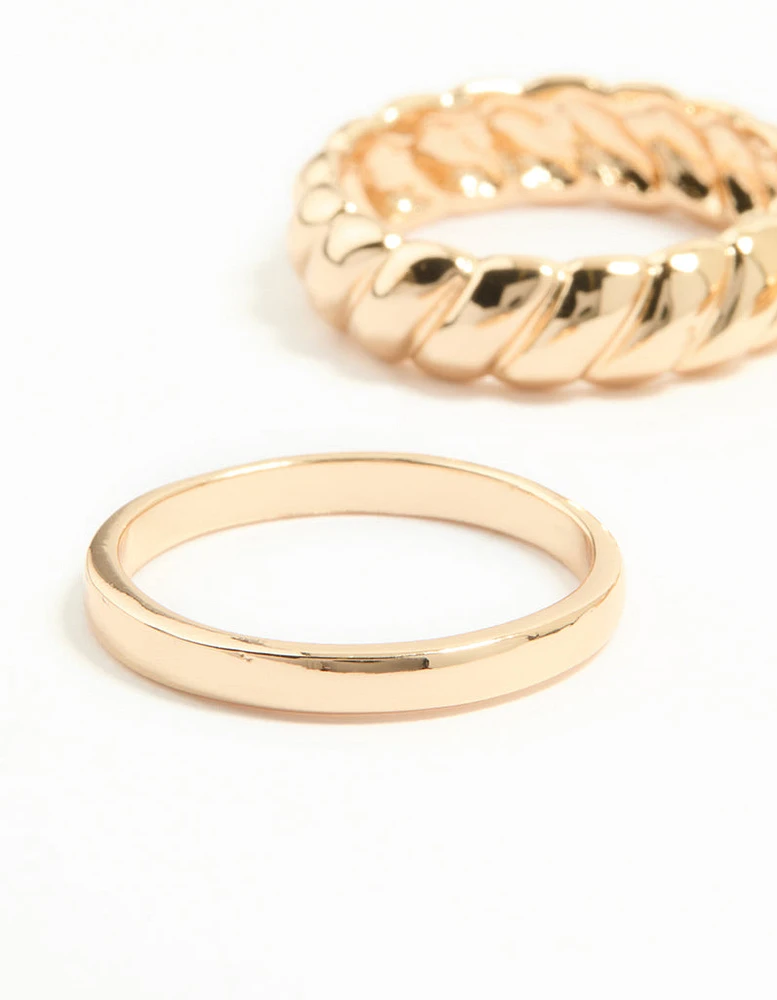 Gold Signet & Twist Rings 5-Pack
