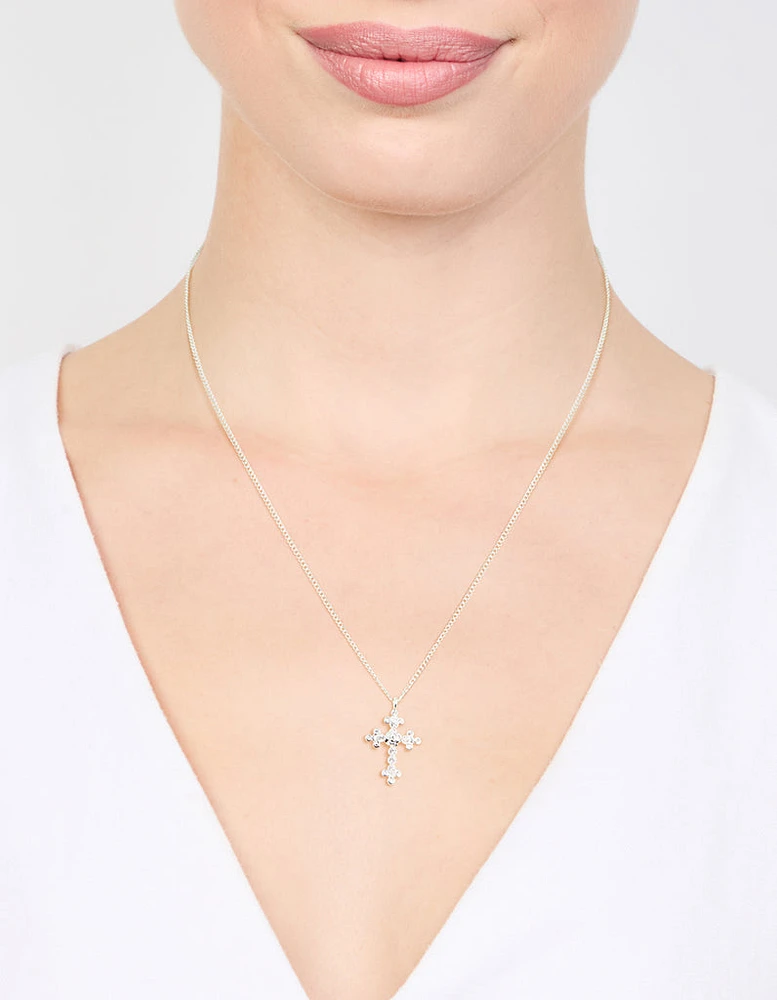 Silver Plated Diamante Rose Cross Pendant Necklace