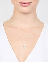 Silver Plated Diamante Rose Cross Pendant Necklace