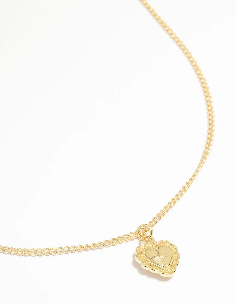 Gold Plated Cross Heart Pendant Necklace