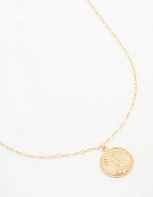 Gold Plated Mary Coin Pendant Necklace