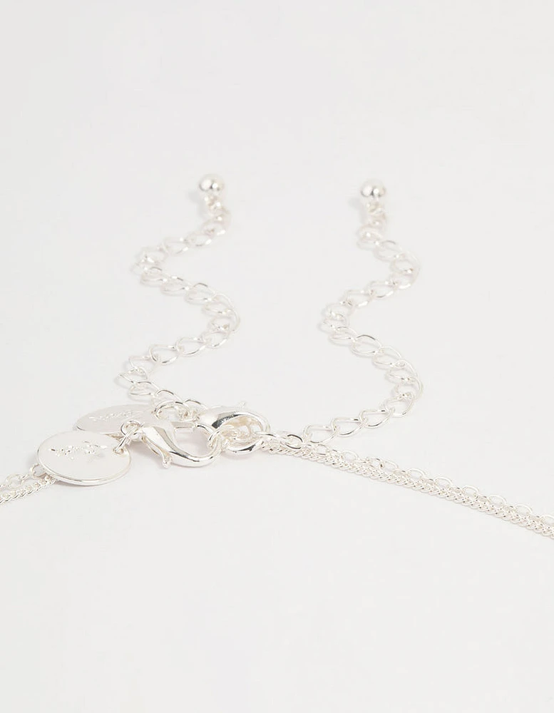 Silver Plated Cubic Zirconia & Plain Cross Layered Necklace