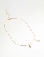 Gold Plated Dove Pendant Necklace & Stud Earrings Set